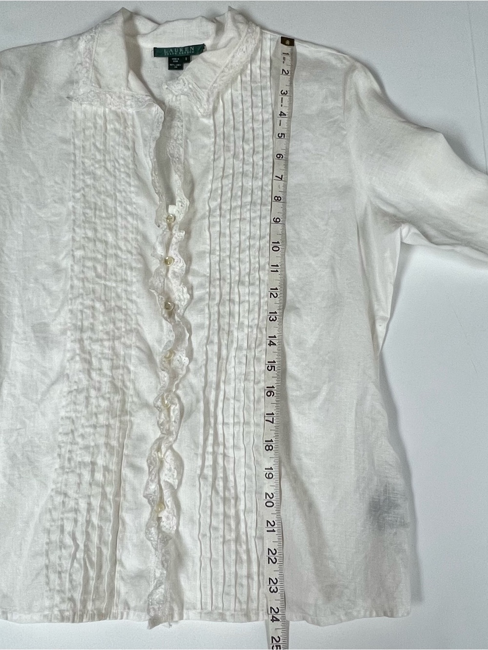 Lauren Ralph Lauren Linen Vintage Blouse Lace Pintuck Victorian Romantic Sz 8 - Picture 10 of 11